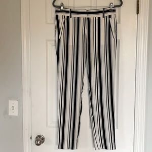 Black and White Striped Fitted Ankle Pants
